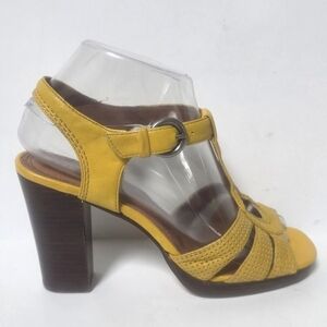 Yellow Leather High Heel Sandals From Biviel Women's Size 7
